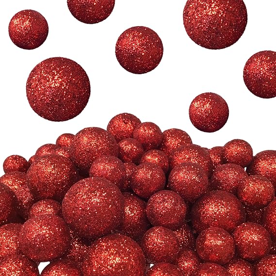 Red Glitter Foam Balls for Crafts, 625 Count Vase Filler Decorative Balls, Sparkly Table Scatter Decorations for Christmas, Valentines Day, Weddings, Parties & DIY Centerpieces, 3/8" to 3/4"
