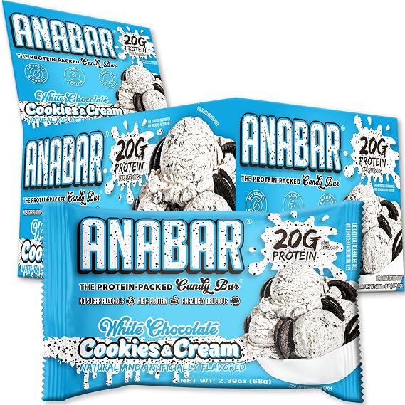 Anabar Protein Candy Bars, 20 Grams of Protein Candy, Amazing Tasting Bars, Candy Texture on Every Bar, Amazingly Delicious Macro Packed Candy Bar, (12 Bars, Cookies & Creme)