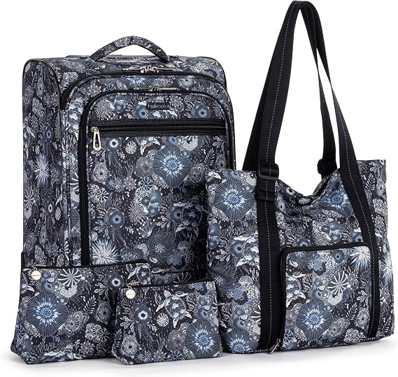 Sakroots On the Go 4 Piece Travel Bundle, Includes 21" Rolling Suitcase, Packable Large Tote, Medium & Small Pouches