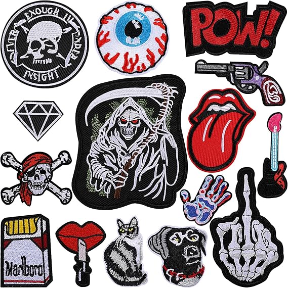 15 Pcs Assorted Cool Design Iron on Patches, Sew On Patches Embroidery Applique Repair Stickers for Clothing, Shirts, Backpacks, Jackets, Jeans, Hats, Repair The Hole