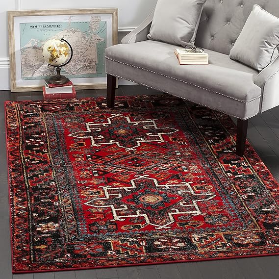 SAFAVIEH Vintage Hamadan Collection Area Rug - 5'3" x 7'6", Red & Multi, Traditional Persian Design, Non-Shedding & Easy to Clean, Ideal for Living Room, Bedroom, Dining Space (VTH211A)