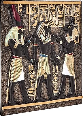 Design Toscano Rameses I Between Horus and Anubis Wall Frieze in Faux Ebony and Gold, 11 Inch
