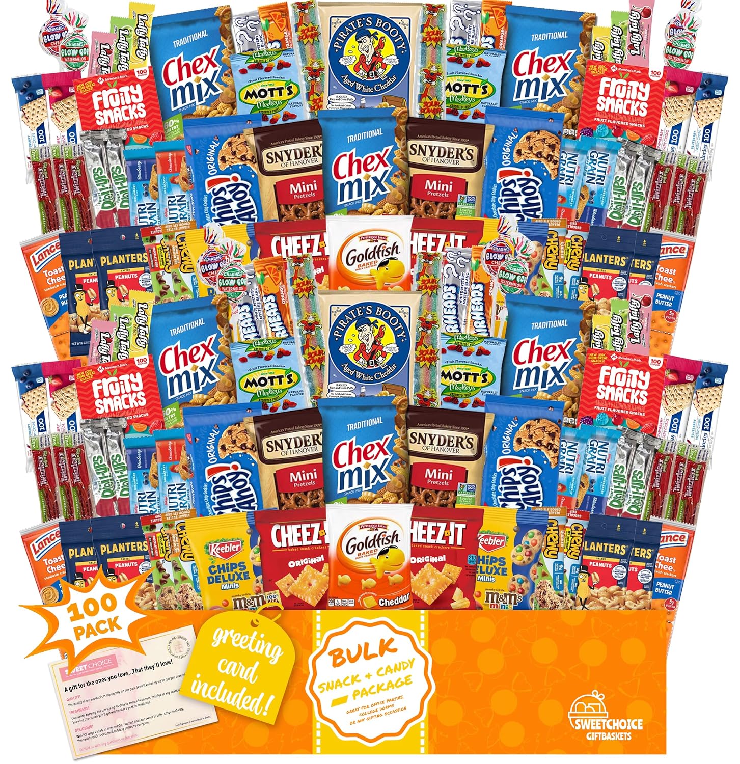 Snack Box Variety Pack Care Package 100 Count Gift Basket for Easter Kids Adults Teens Family College Student - Crave Food Birthday Arrangement Candy Chips Cookies