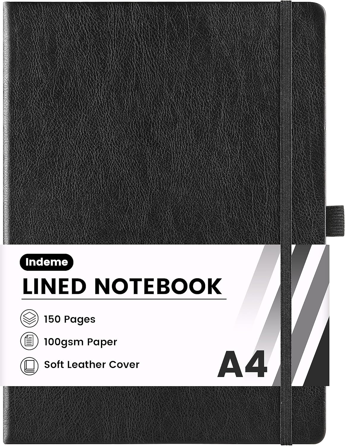 Indeme Notebook A4, Lined Notebook with 144 Pages Premium Paper, Hardcover, 8.35" X 11.45", Black