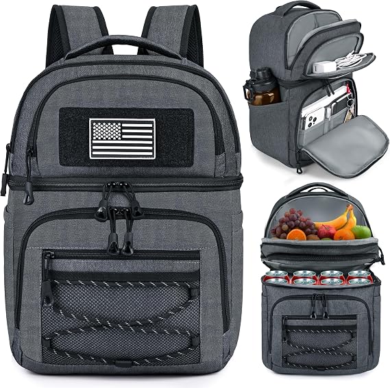 MOZETO Lunch Cooler Backpack Double Deck Lunch Box Backpack Insulated Leakproof Compartments Coolers Bag for Beach Travel Picnic Lunch Hiking BBQ Camping